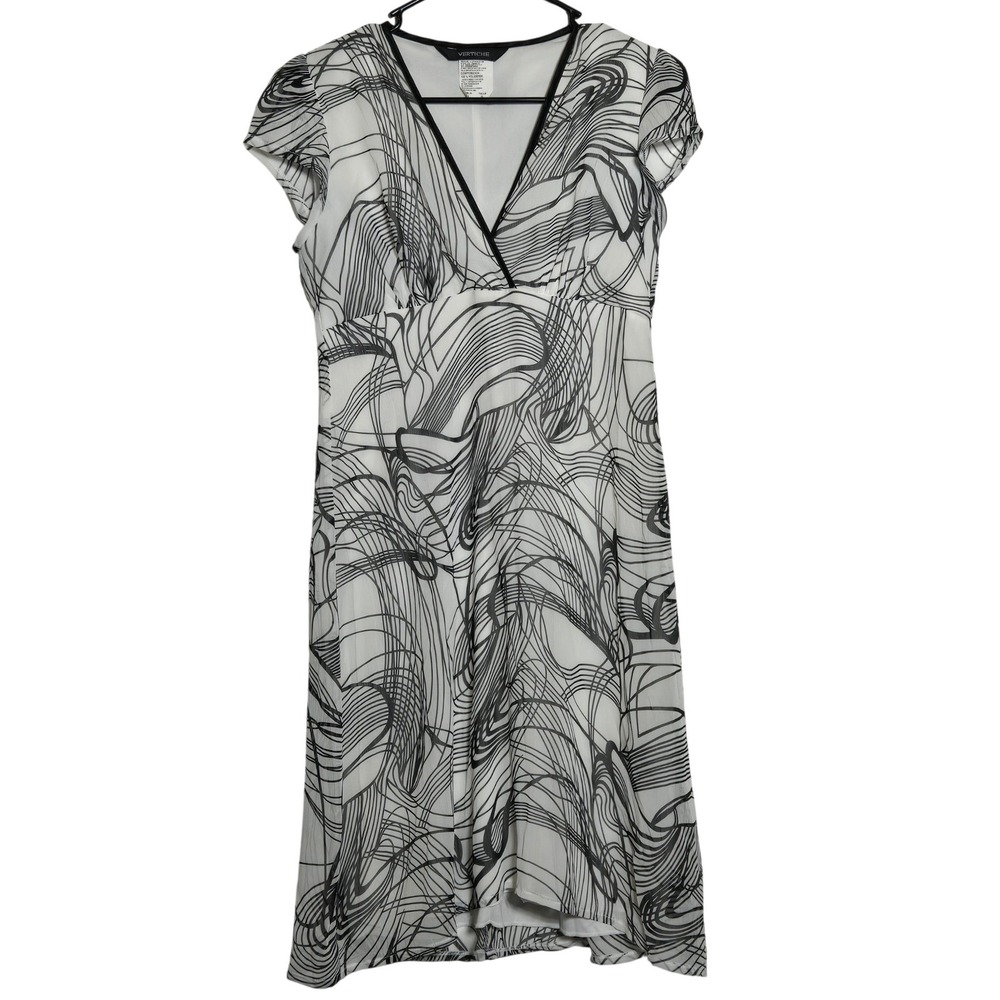 Y2K Babydoll Mini Dress 9 Abstract V-Neck Retro Art Office Flowy Summer Neutral